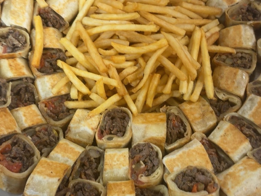 Beef shawarma roll platter with fries